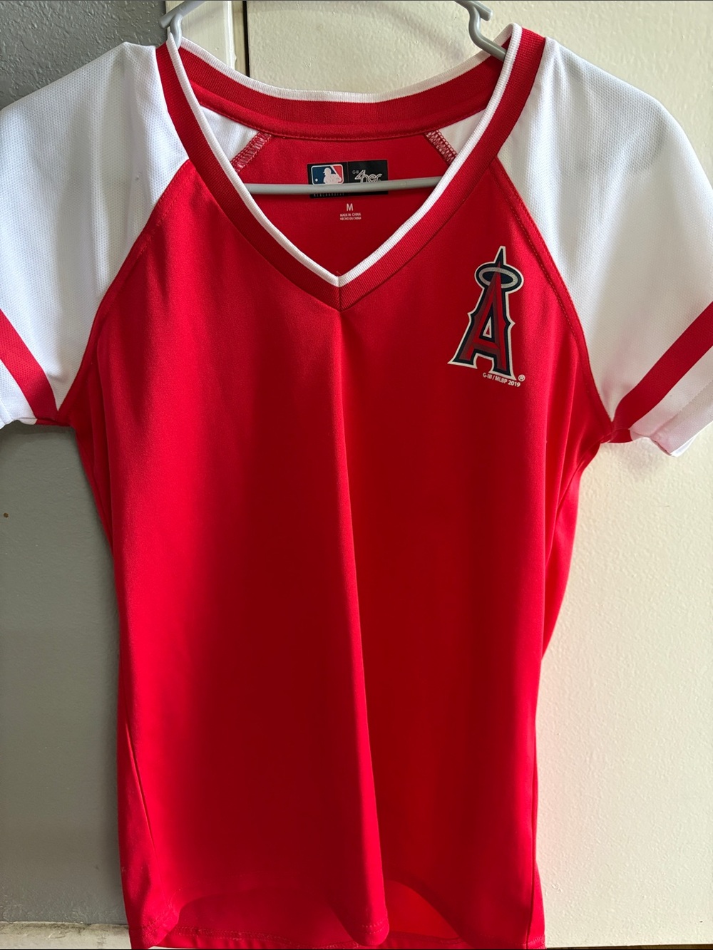 MLB Los Angeles Angels Red and White Kids V‑Neck Jersey
